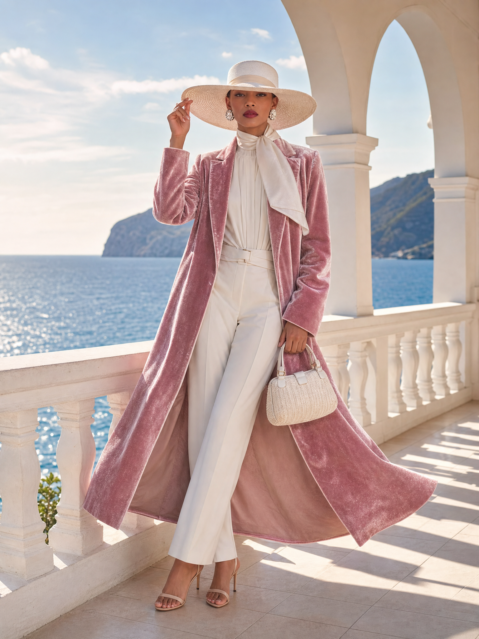 Urban Elegance Pink Shimmering Velvet Long Coat