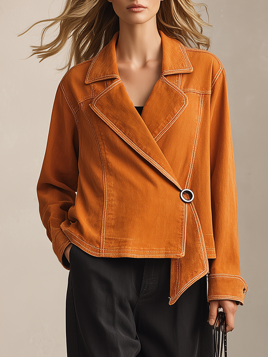 Western Cowgirl Asymmetrical Metal-ring Loose-fit Denim Jacket
