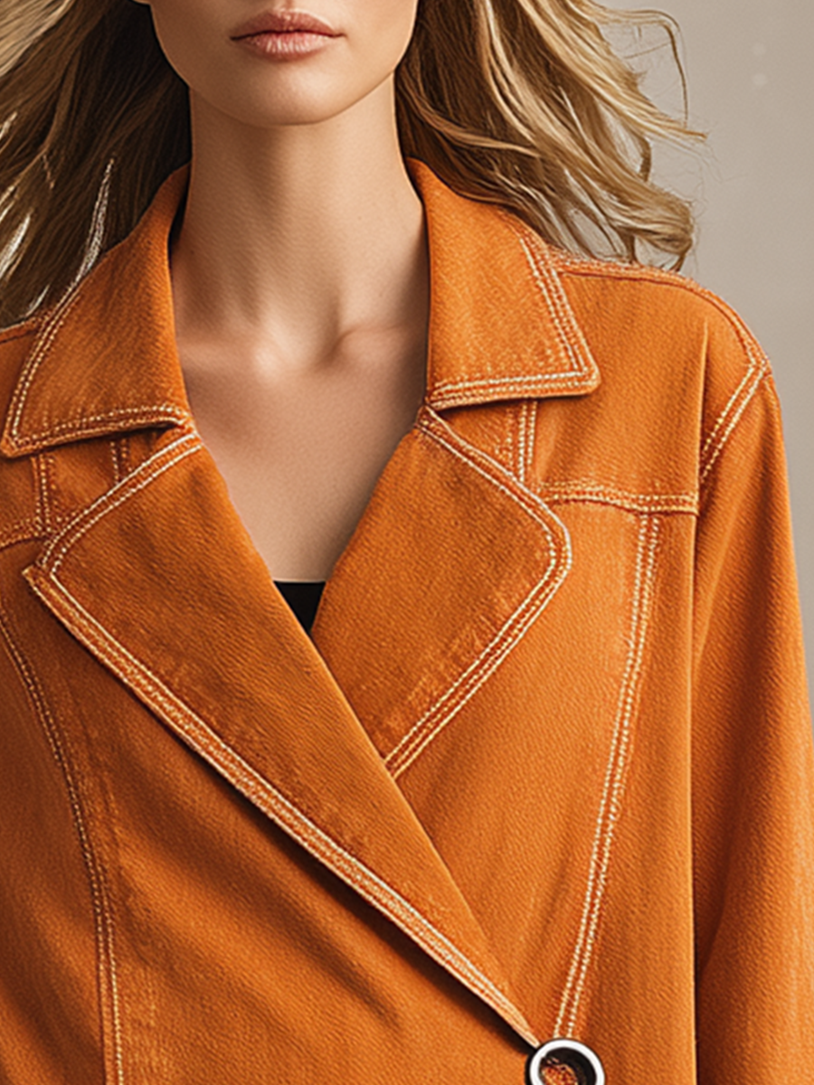Western Cowgirl Asymmetrical Metal-ring Loose-fit Denim Jacket