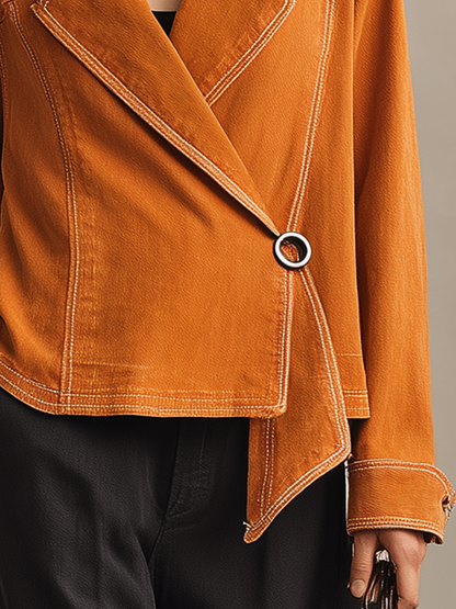 Western Cowgirl Asymmetrical Metal-ring Loose-fit Denim Jacket