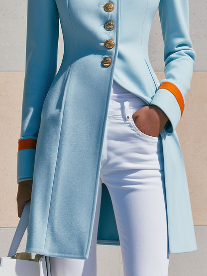 Stylish Retro Orange-and-light Blue Mid-length Coat