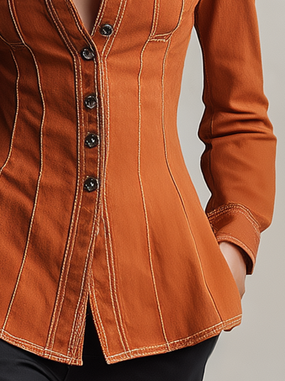 American Vintage Lapel-collar Button-front Contrast-stitch Slim-fit Denim Shirt Jacket