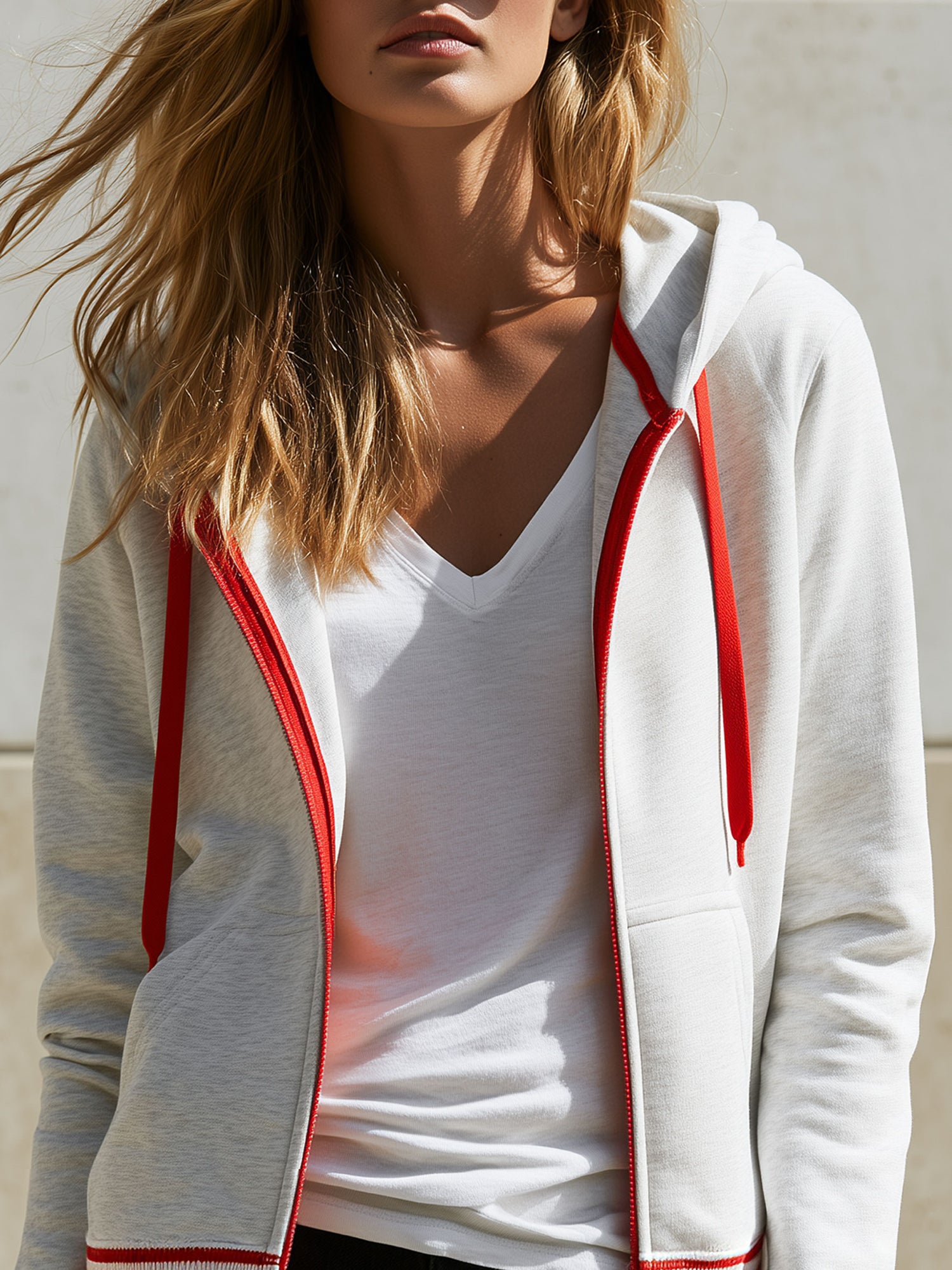 Casual Retro Red Striped Gray And White Hoodie