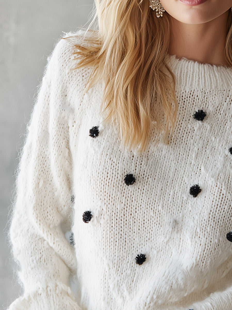 Versatile Plush 3D Pom-pom White Sweater