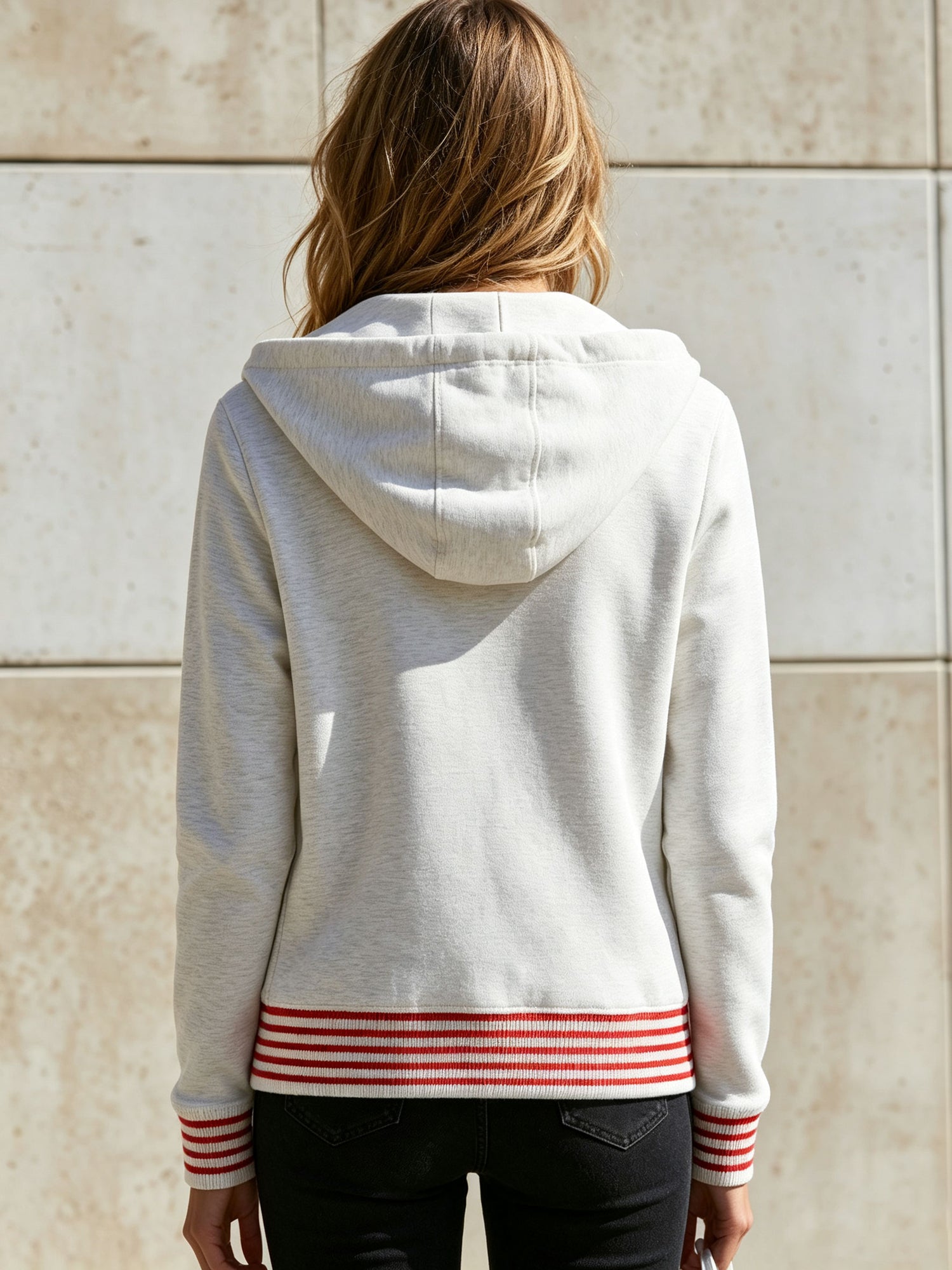 Casual Retro Red Striped Gray And White Hoodie