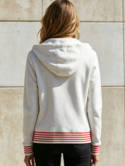 Casual Retro Red Striped Gray And White Hoodie