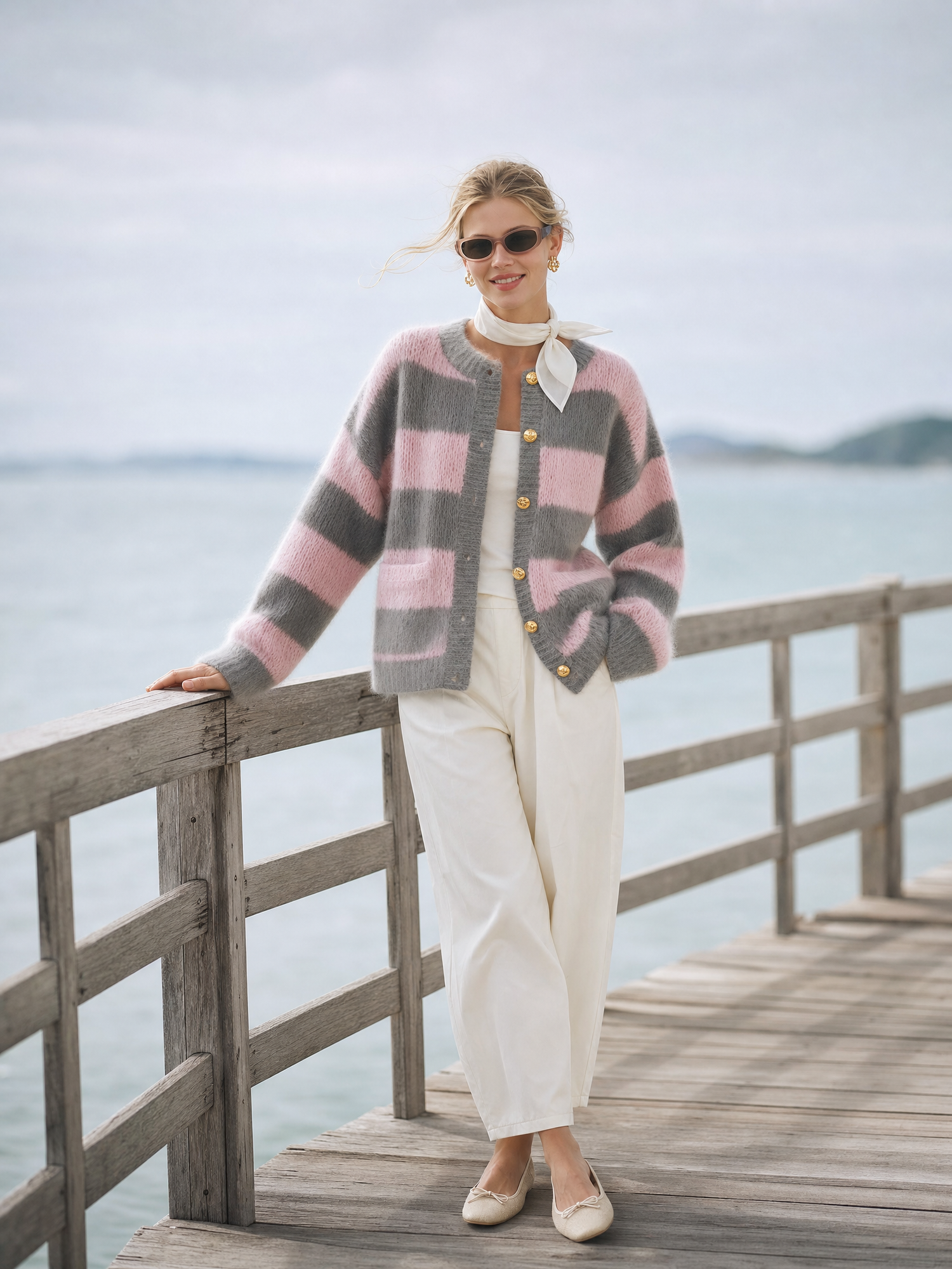 Retro-chic Color-block Striped Knit Cardigan