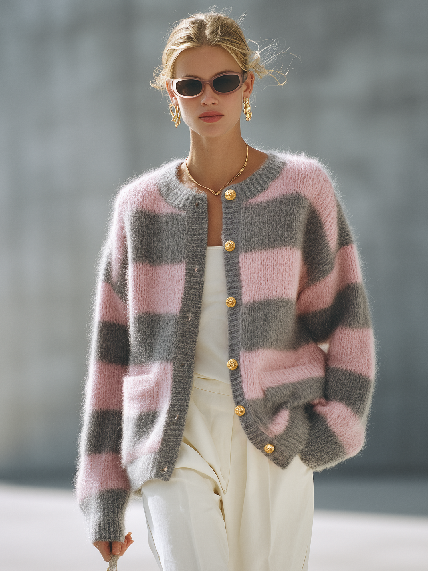 Retro-chic Color-block Striped Knit Cardigan