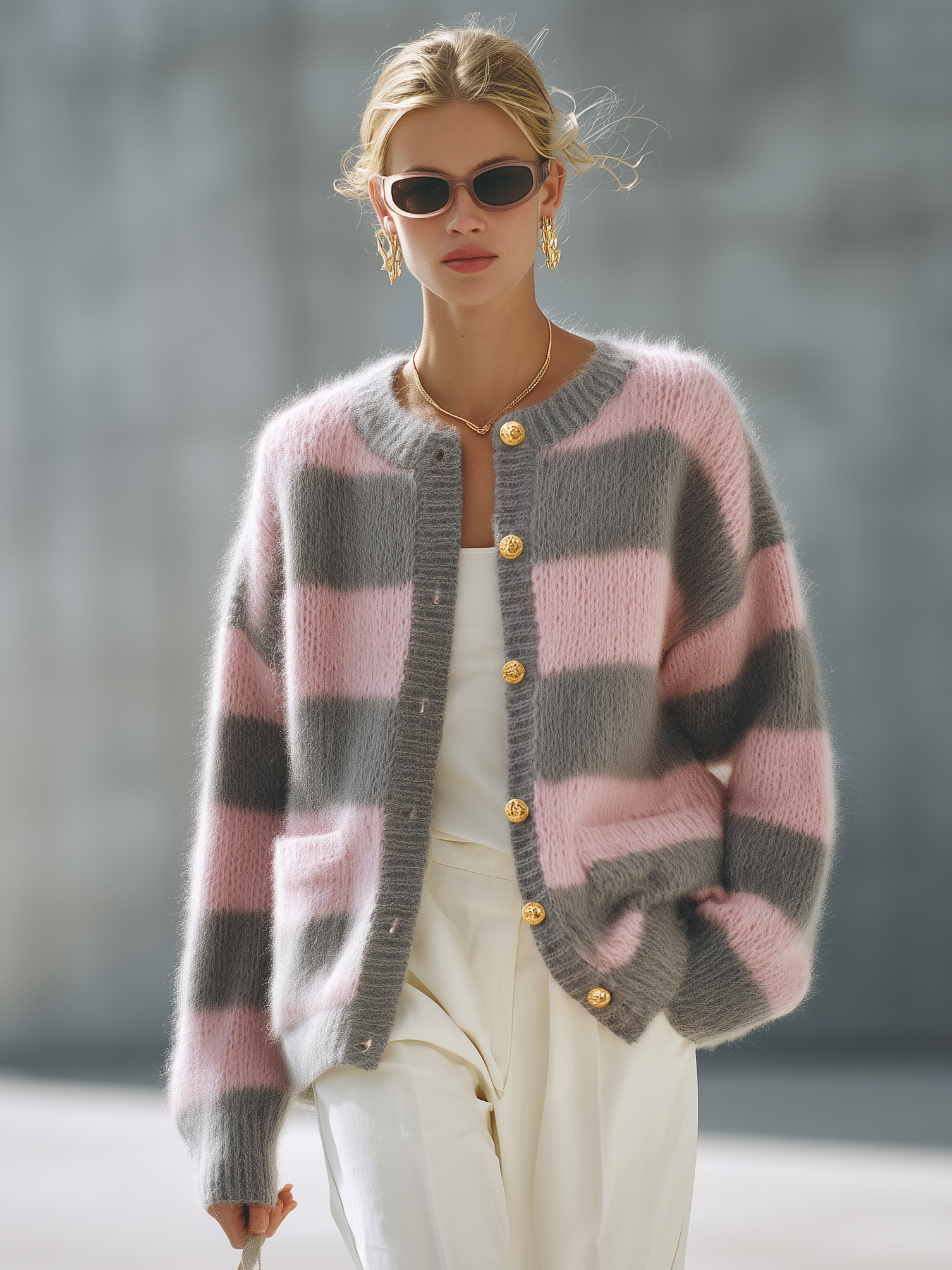 Retro-chic Color-block Striped Knit Cardigan