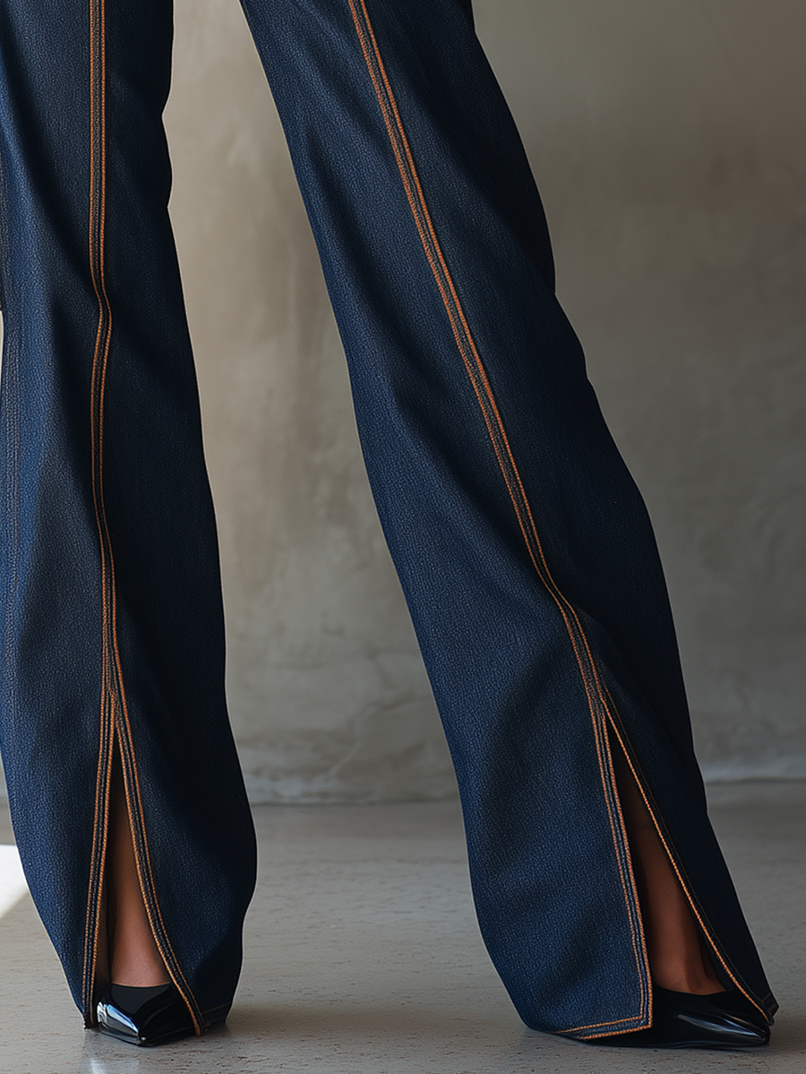 American Vintage Orange Contrast-stitch Panel High-waist Wide-leg Jeans