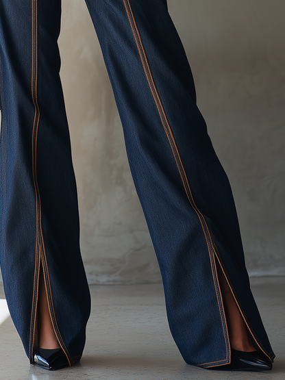 American Vintage Orange Contrast-stitch Panel High-waist Wide-leg Jeans