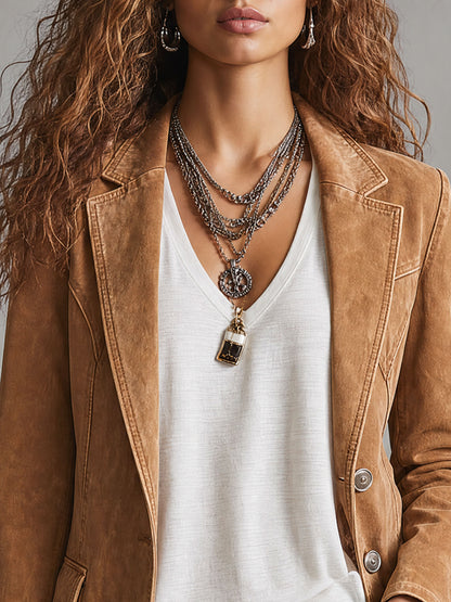 Casual Retro Camel Denim Blazer