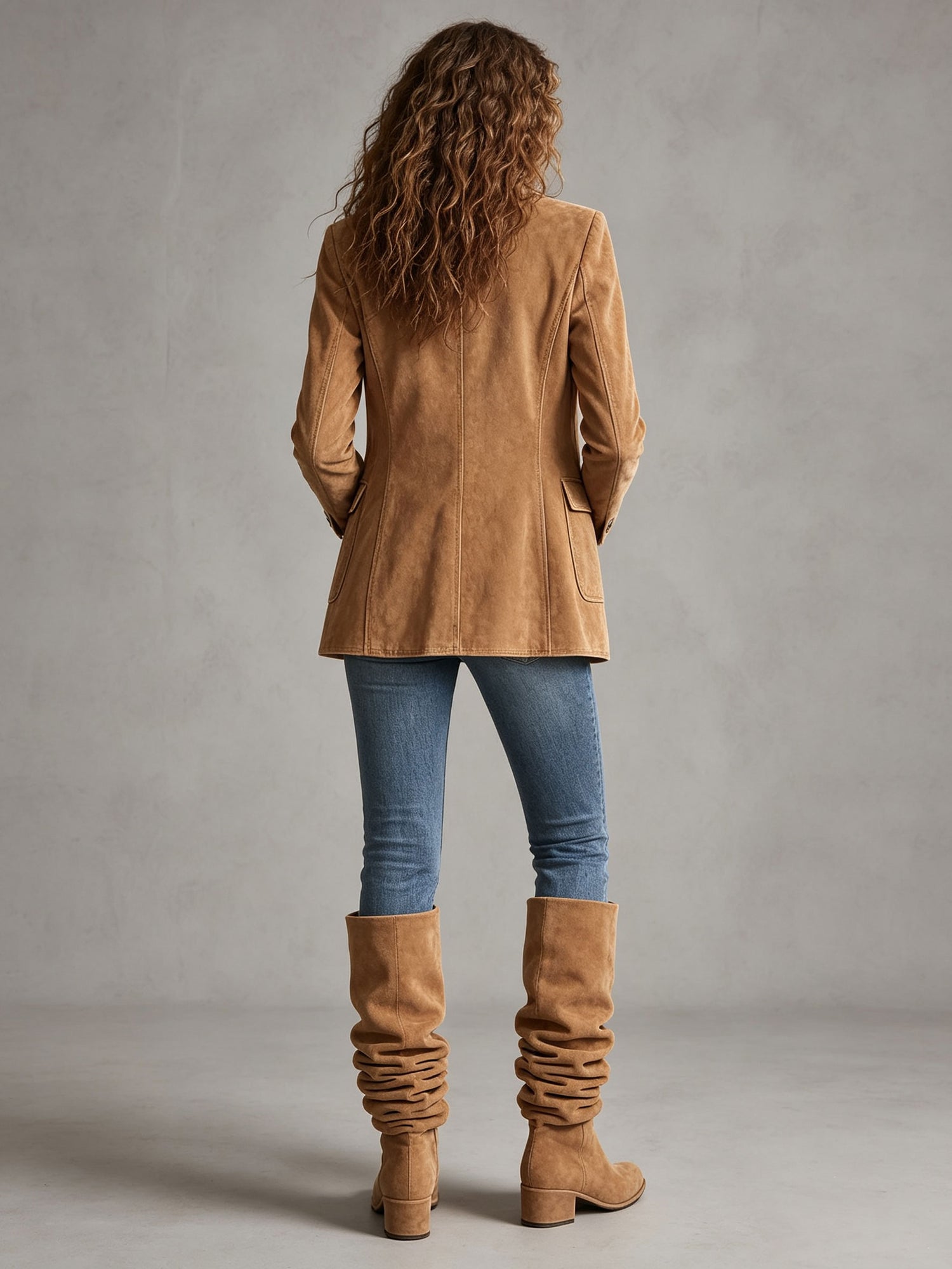 Casual Retro Camel Denim Blazer