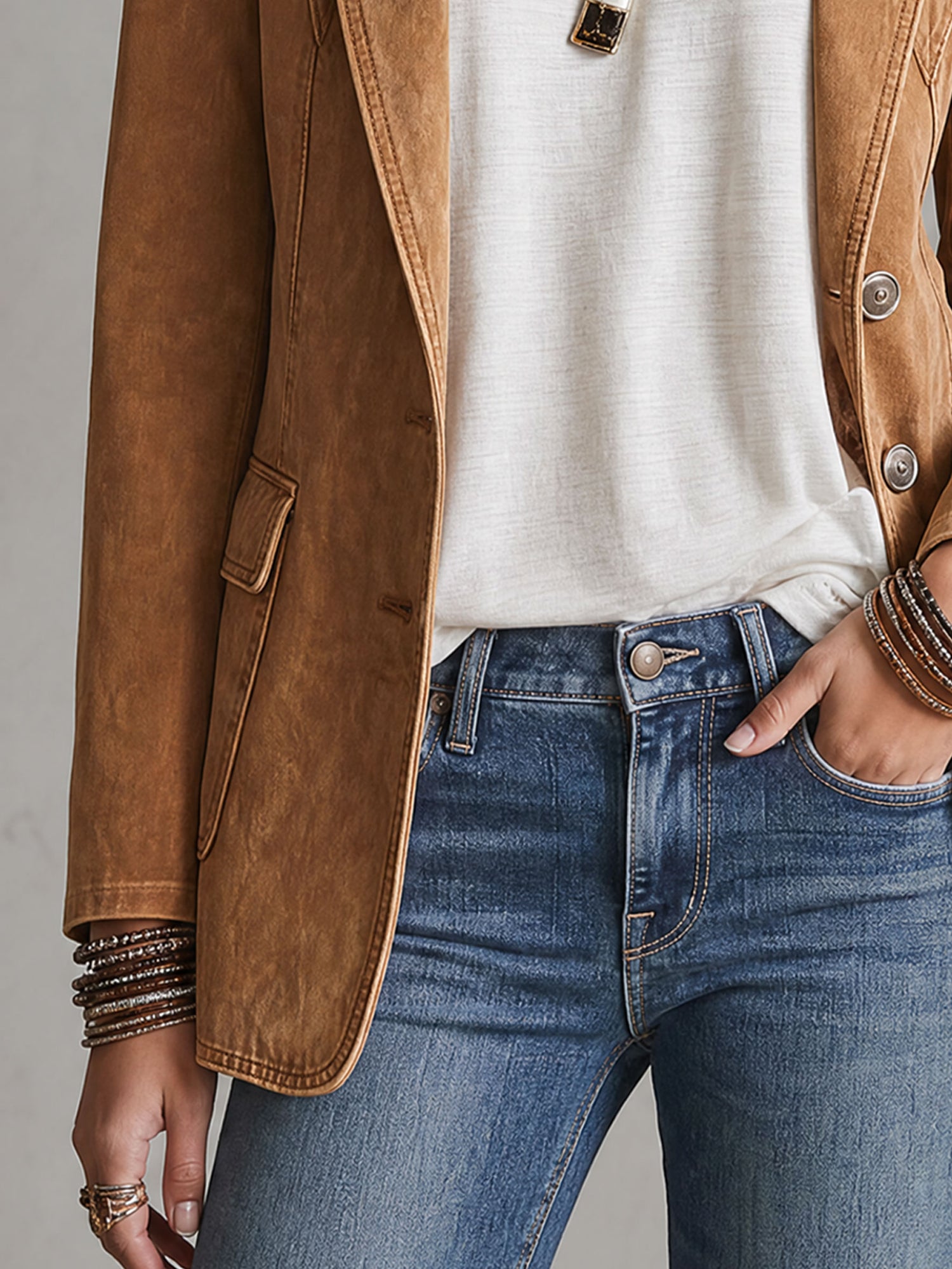 Casual Retro Camel Denim Blazer