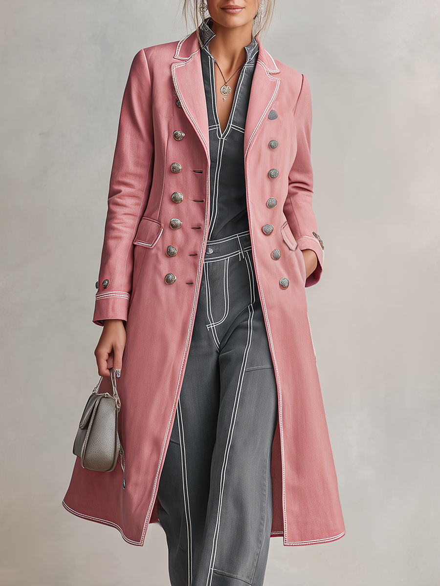 American Vintage Double-breasted Metal-button Contrast-stitch Long Denim Trench Coat