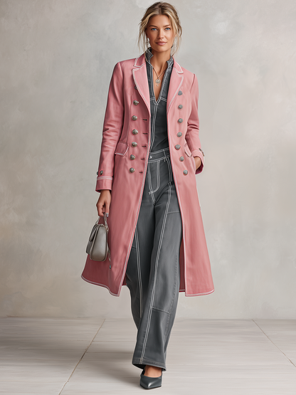 American Vintage Double-breasted Metal-button Contrast-stitch Long Denim Trench Coat