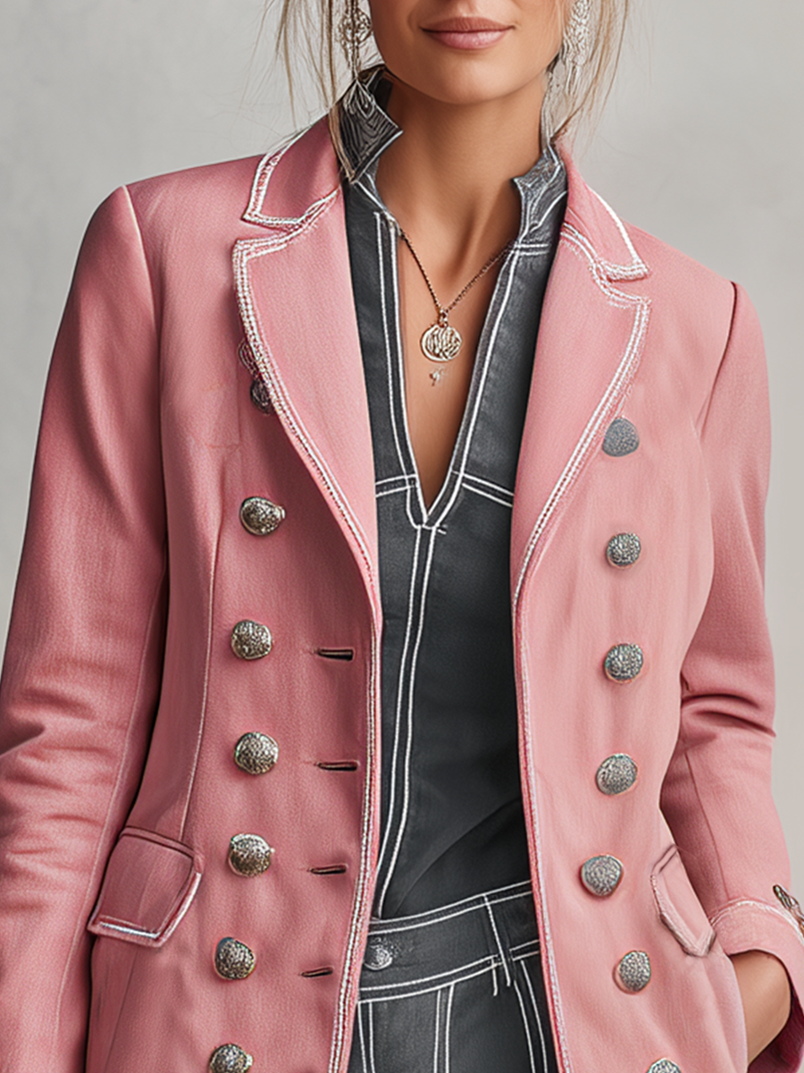 American Vintage Double-breasted Metal-button Contrast-stitch Long Denim Trench Coat