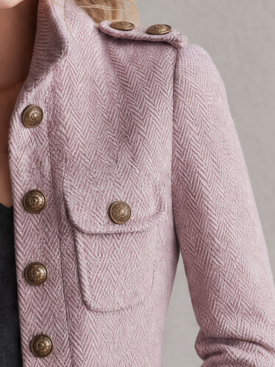Retro-elegant Pink Herringbone Blend Coat