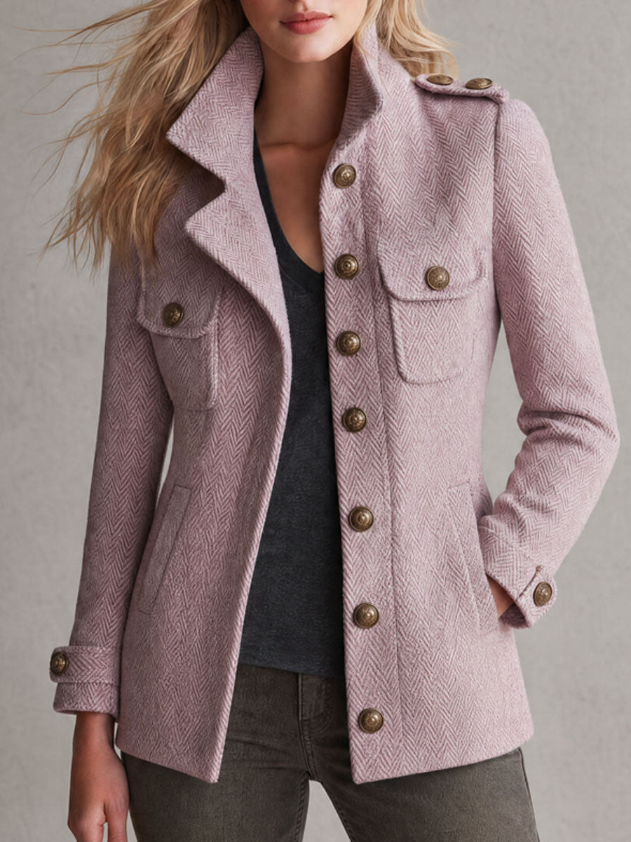 Retro-elegant Pink Herringbone Blend Coat