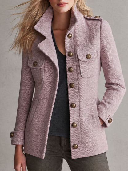Retro-elegant Pink Herringbone Blend Coat