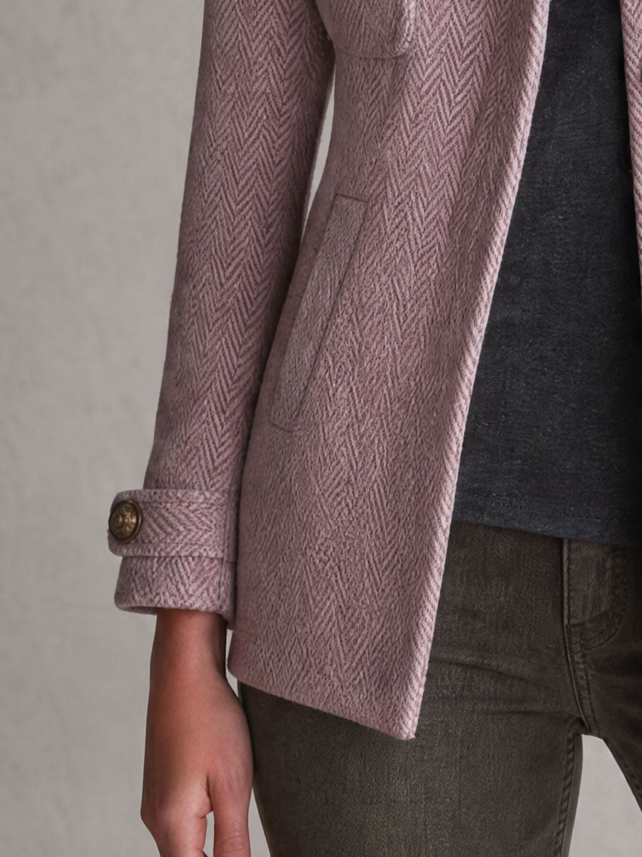 Retro-elegant Pink Herringbone Blend Coat