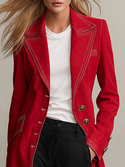 American Vintage Notched-lapel Contrast-stitch Slim-fit Long Denim Trench Coat