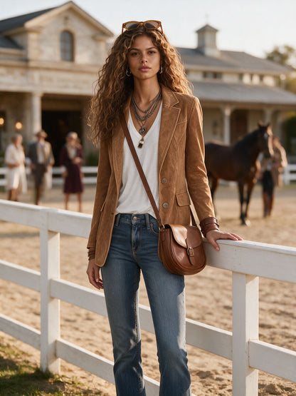 Casual Retro Camel Denim Blazer