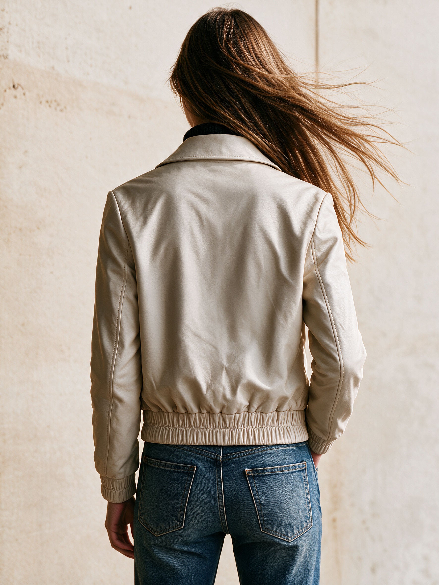 Casual Retro Five-pointed Star Zipper Beige PU Jacket