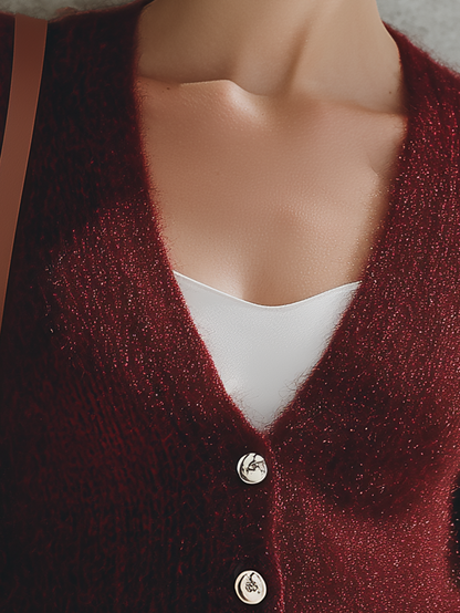 Retro-chic Striped Red Mohair Cardigan