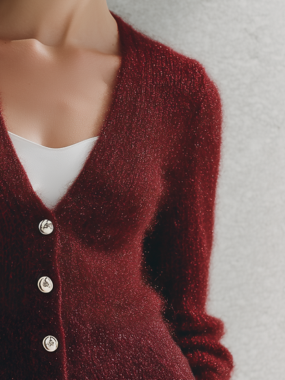 Retro-chic Striped Red Mohair Cardigan