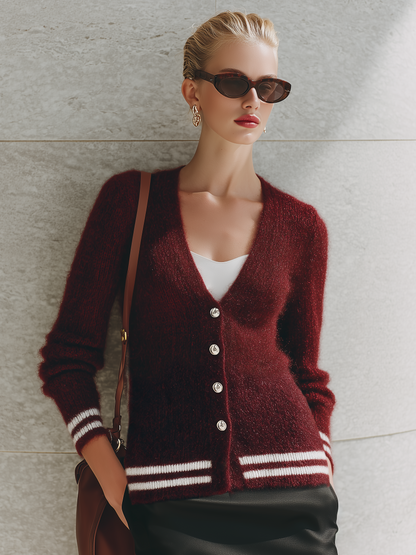 Retro-chic Striped Red Mohair Cardigan