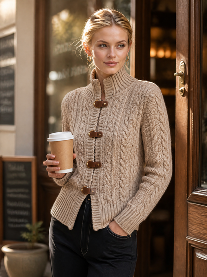 Vintage-style Casual Elegant Cable-knit Cardigan