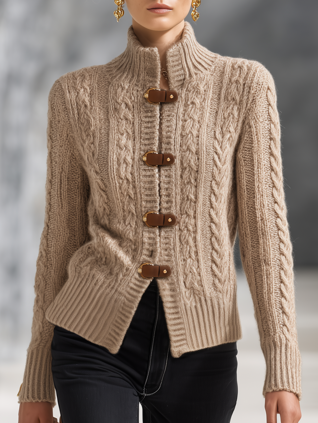 Vintage-style Casual Elegant Cable-knit Cardigan