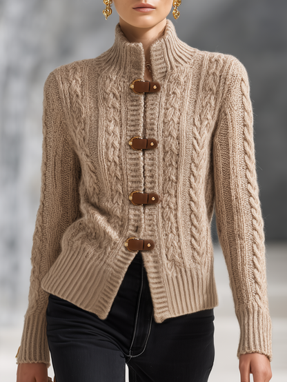 Vintage-style Casual Elegant Cable-knit Cardigan