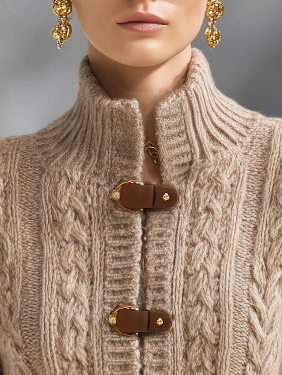 Vintage-style Casual Elegant Cable-knit Cardigan