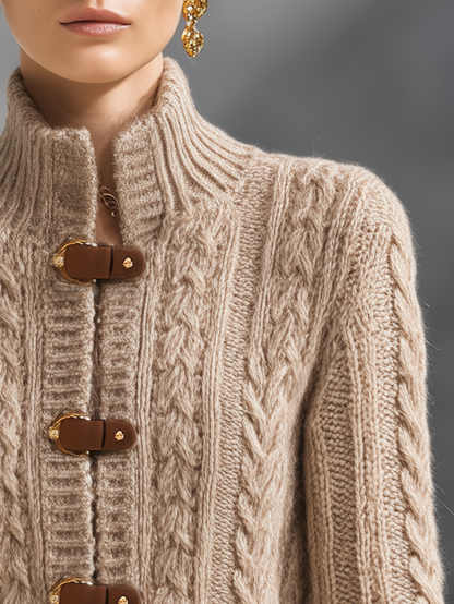 Vintage-style Casual Elegant Cable-knit Cardigan