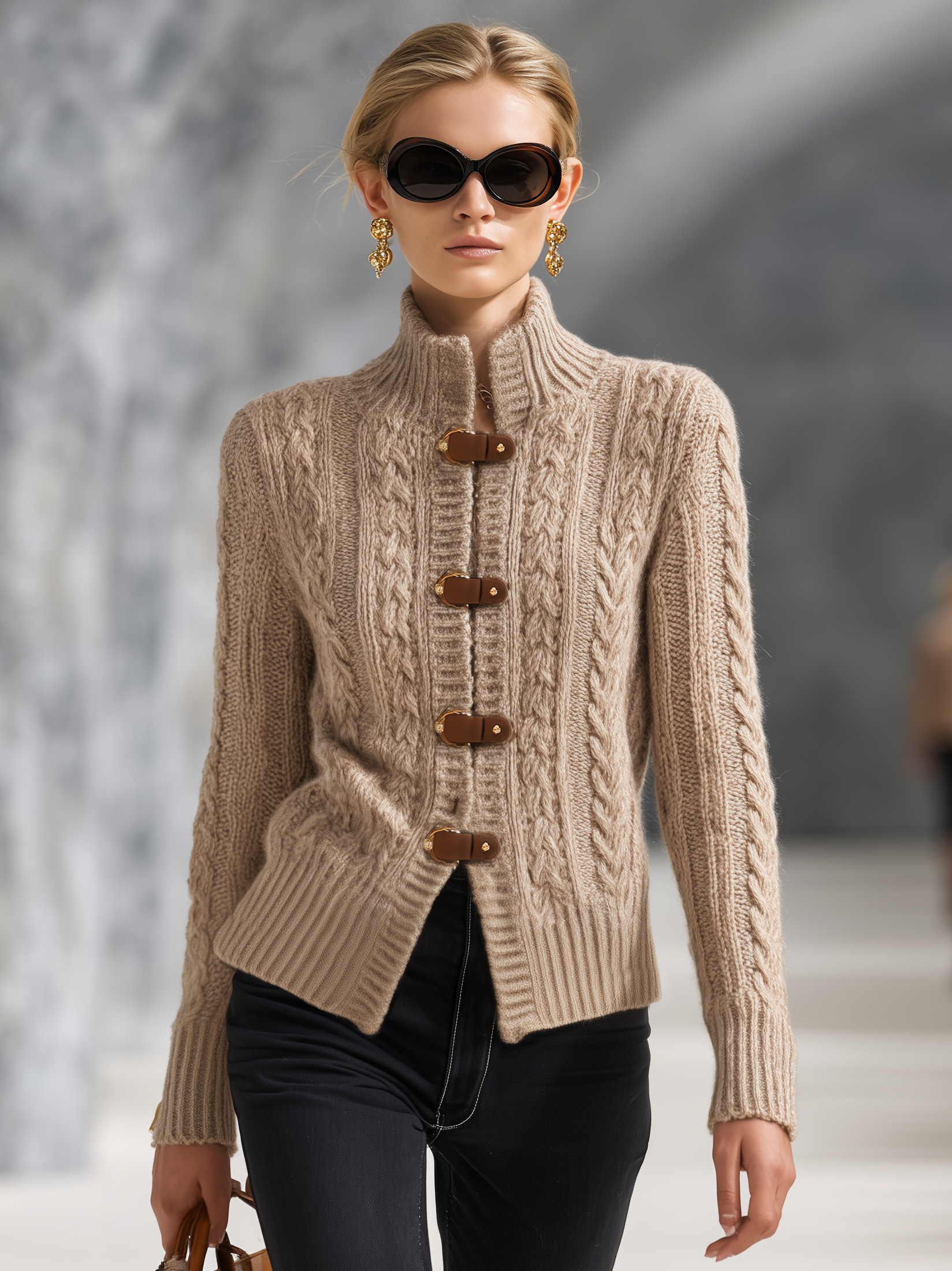 Vintage-style Casual Elegant Cable-knit Cardigan