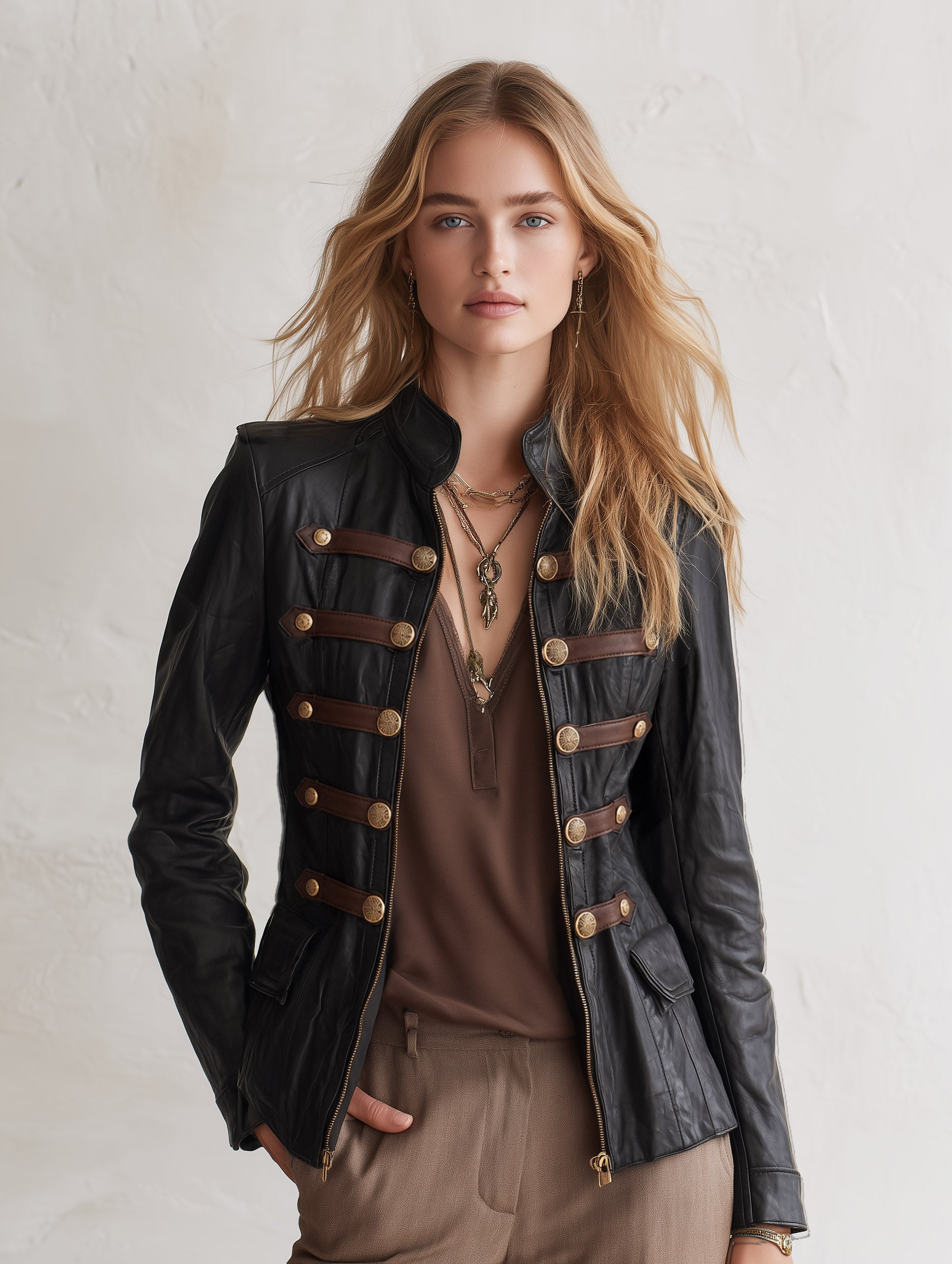 Urban Military Style Zipper Horizontal Trim Black PU Jacket