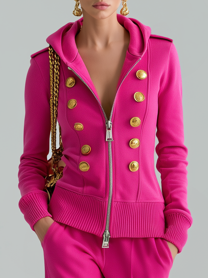 Retro-casual Elegant Cotton Sweatshirt And Sweatpants Set