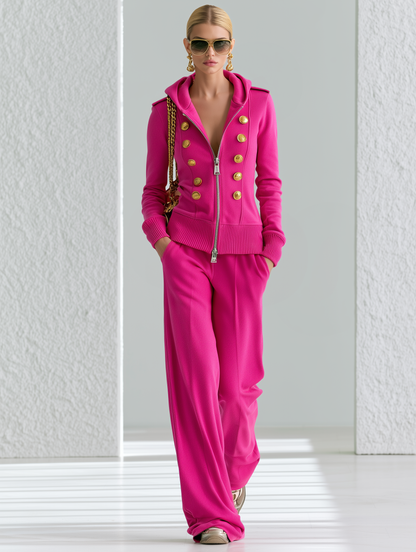Retro-casual Elegant Cotton Sweatshirt And Sweatpants Set