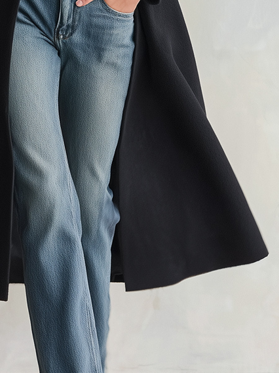 Stylish Retro Stand Collar Leather-loop Toggle Fastenings Black Coat