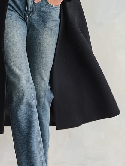 Stylish Retro Stand Collar Leather-loop Toggle Fastenings Black Coat