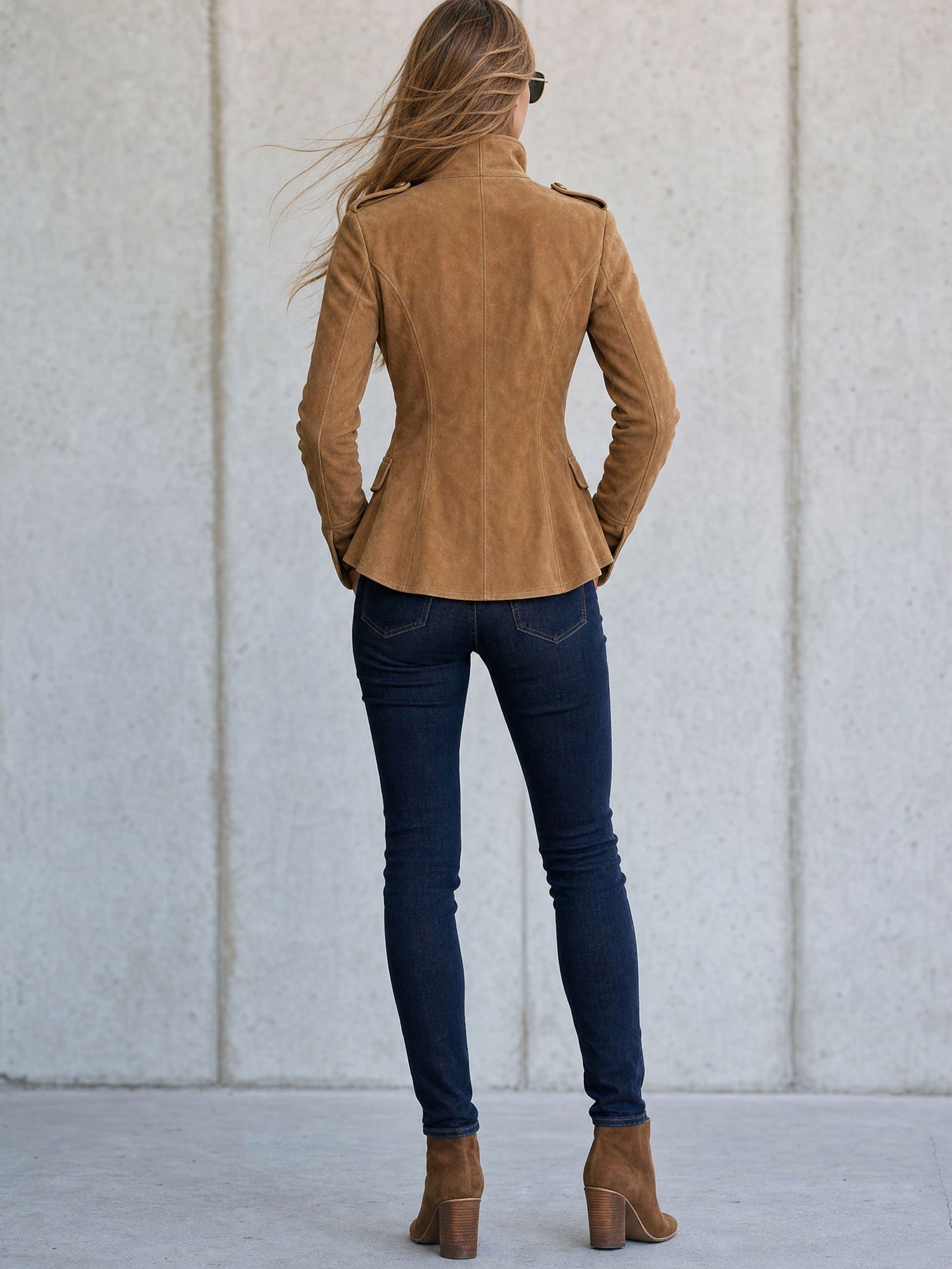 Casual Retro Camel-colored Faux Suede Jacket