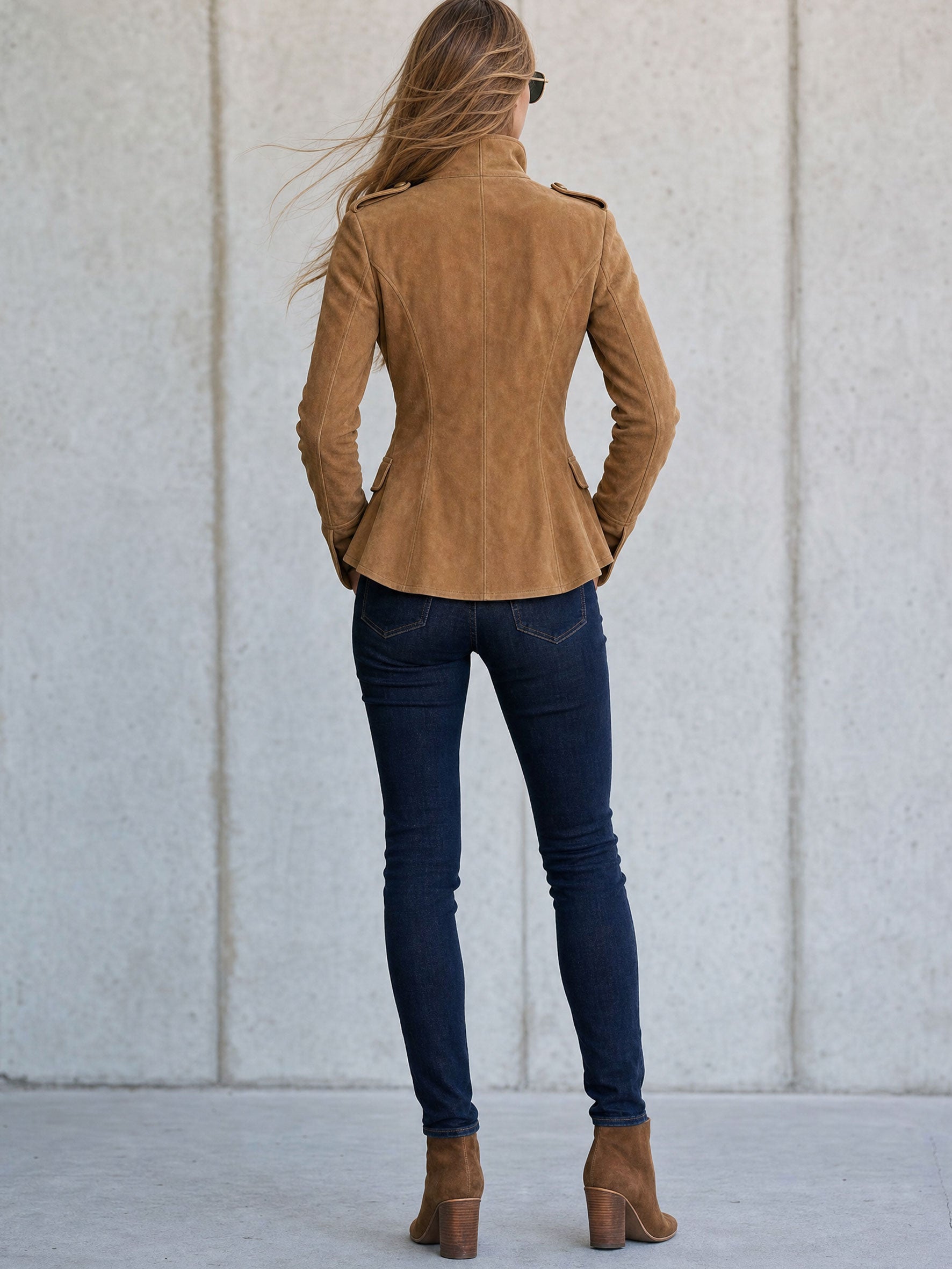 Casual Retro Camel-colored Faux Suede Jacket