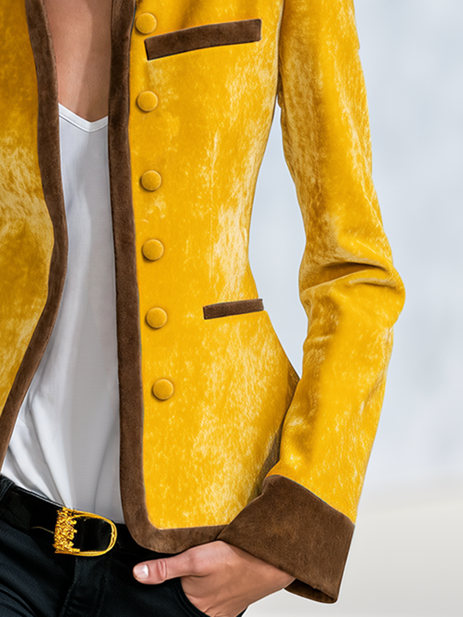 Retro-chic Color-block Velvet Jacket