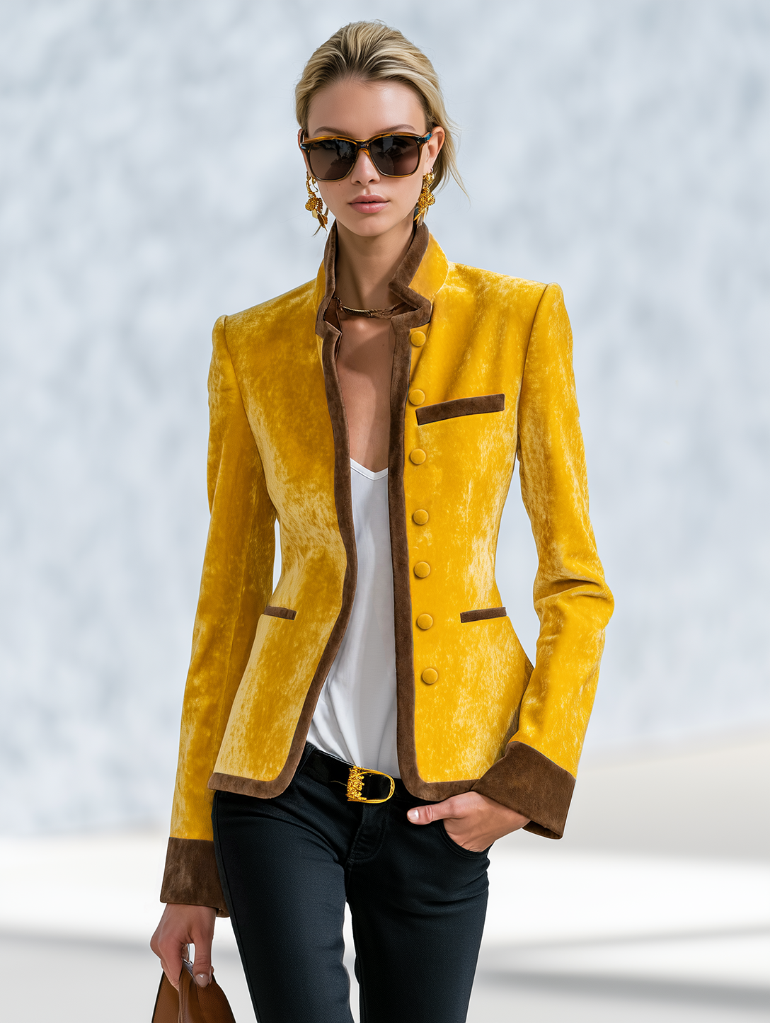 Retro-chic Color-block Velvet Jacket