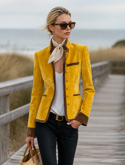 Retro-chic Color-block Velvet Jacket