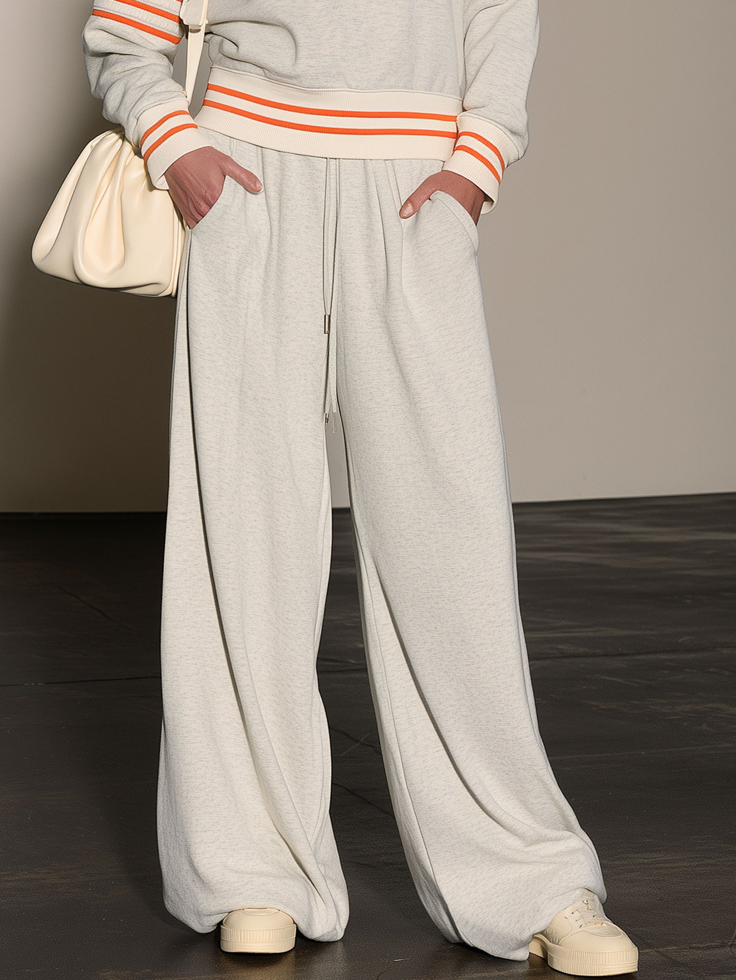 Casual And Comfortable Striped Gray And White Half-zip Sweatshirt And Pants Set