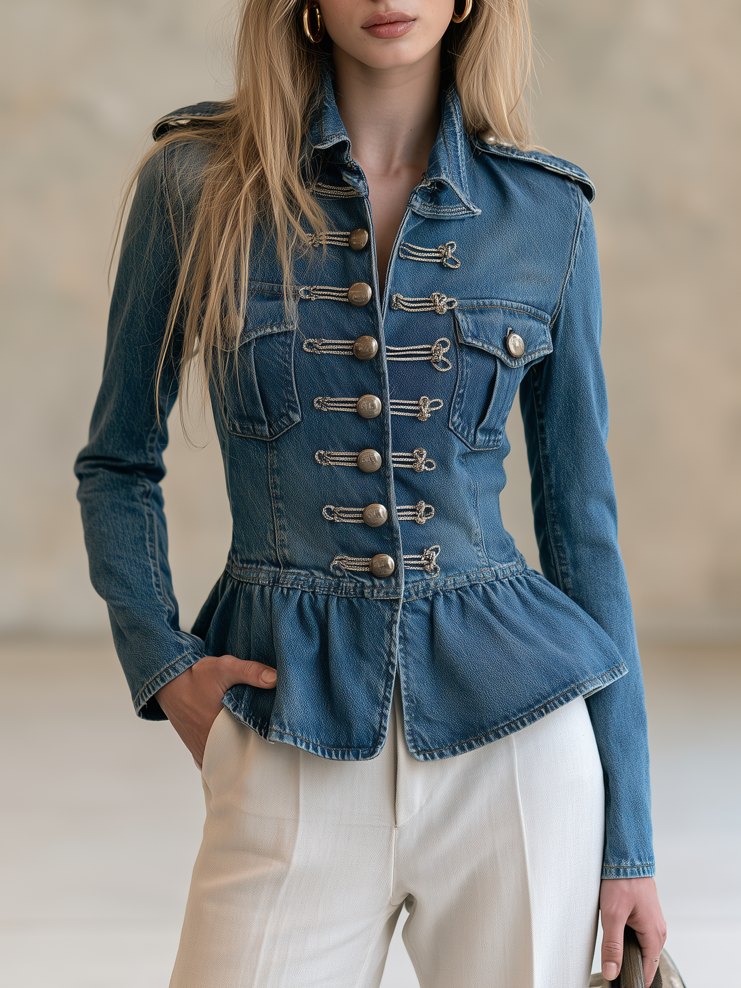 Women’s Western Denim Jacket With Peplum Hem