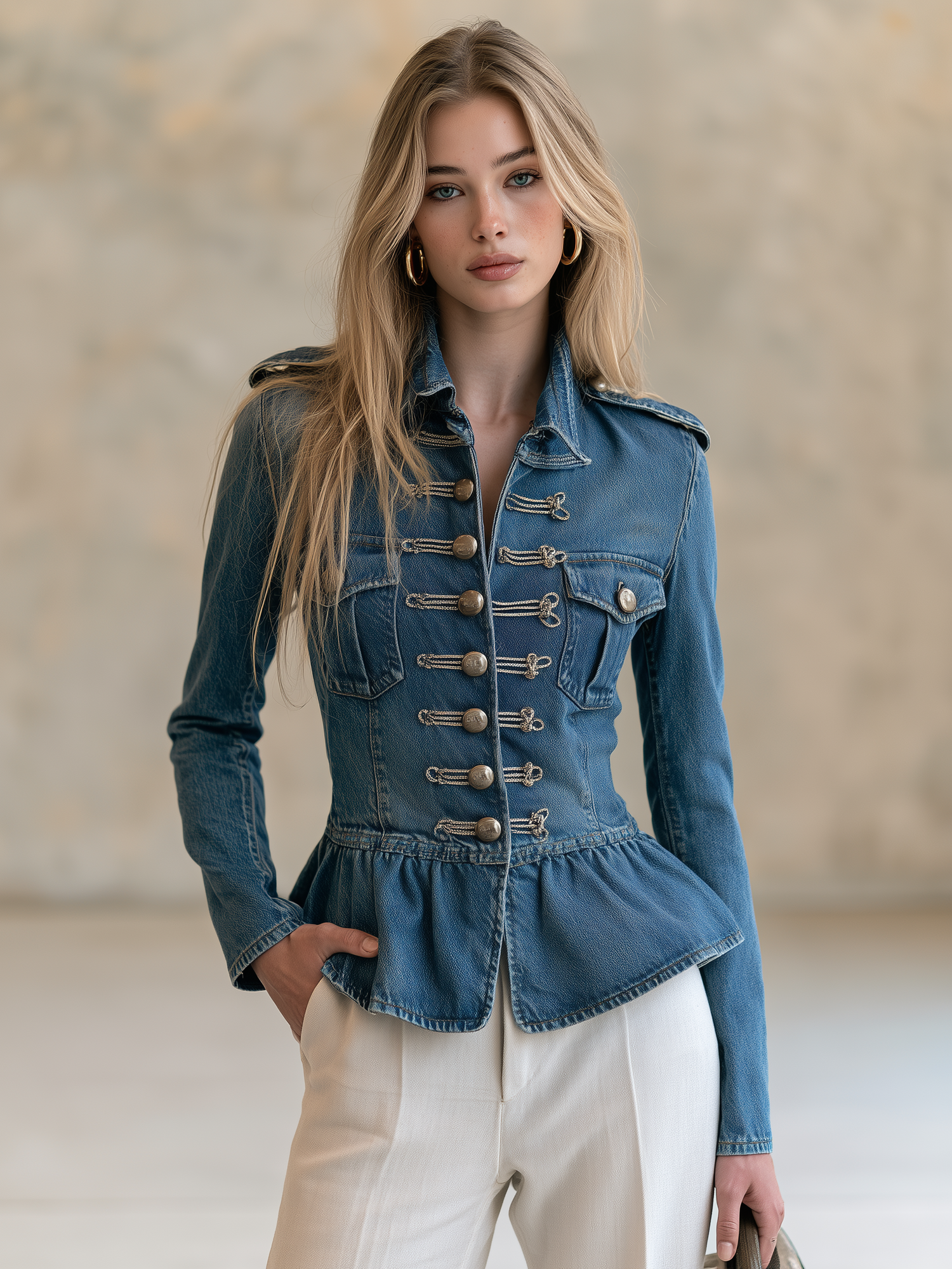 Women’s Western Denim Jacket With Peplum Hem